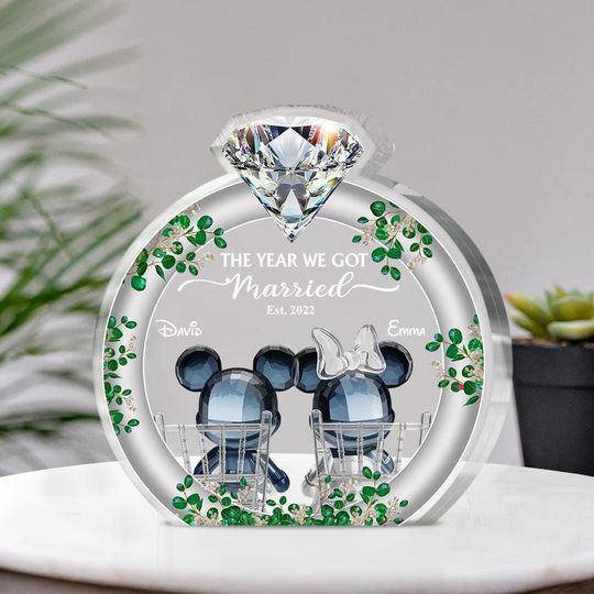 Personalized  Wedding Acrylic Plaque, Custom Mouse Cartoon Couple,  Bride and Groom Anniversary Gift