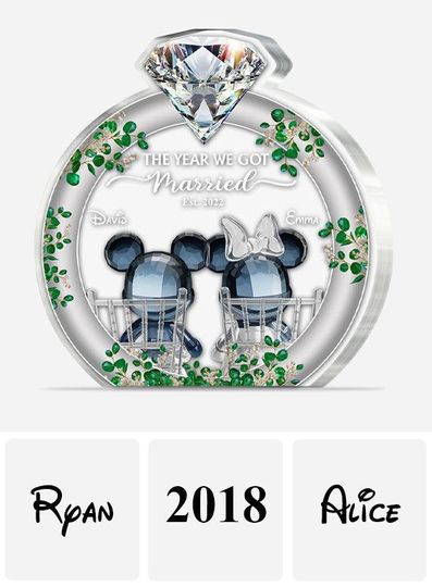 Personalized  Wedding Acrylic Plaque, Custom Mouse Cartoon Couple,  Bride and Groom Anniversary Gift