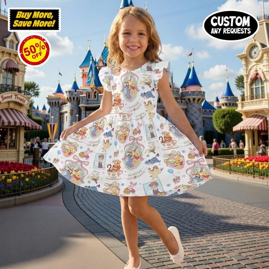 Charming Coquette Winnie the Pooh and Friends Ruffle Dress, Tigger Piglet Tea Party Outfit, Hundred Acre Wood Magic Kingdom Birthday Gift
