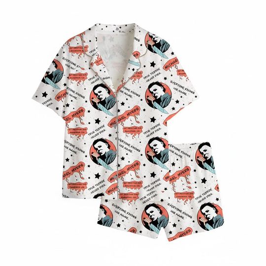 Michael Myers Comic Pajama Set, Halloween Horror Sleepwear