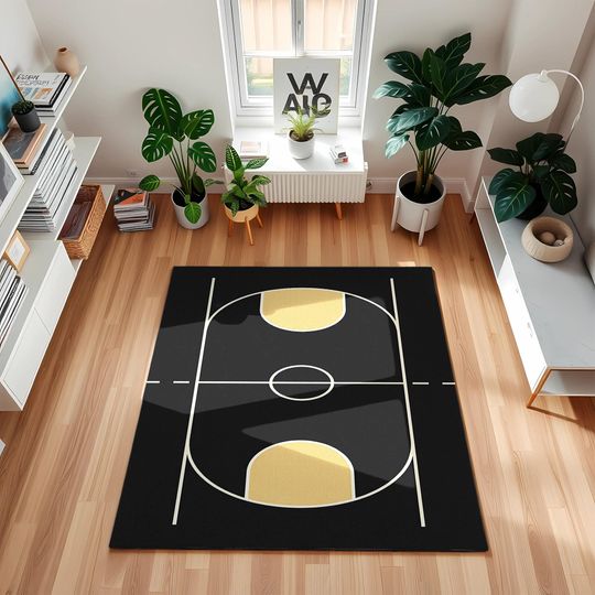 Basketball Court Rug: Modern Sports Room Decor, Game Room Carpet