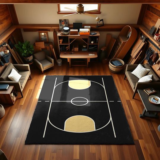 Basketball Court Rug: Modern Sports Room Decor, Game Room Carpet