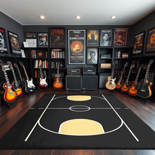Basketball Court Rug: Modern Sports Room Decor, Game Room Carpet