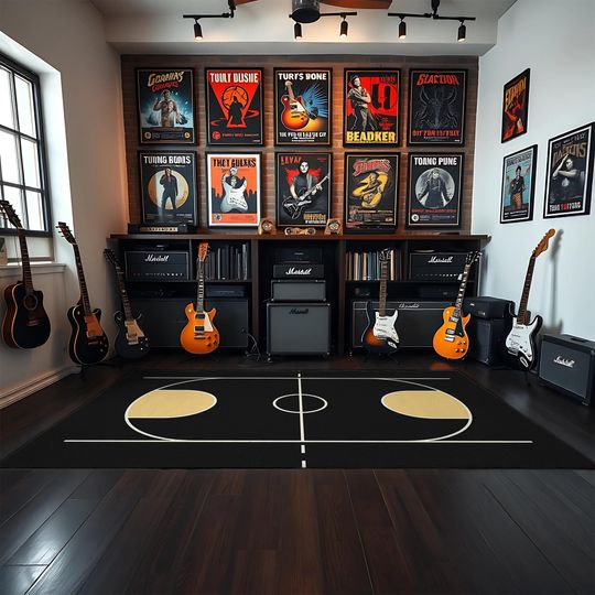 Basketball Court Rug: Modern Sports Room Decor, Game Room Carpet