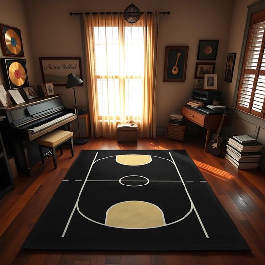 Basketball Court Rug: Modern Sports Room Decor, Game Room Carpet