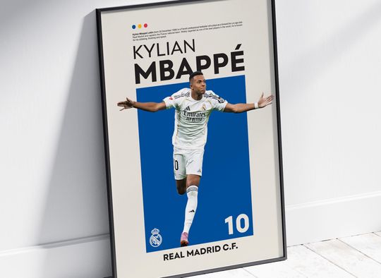 Kylian Mbappe Poster, Real Madrid Poster, French Footballer Print, Vertical Matte Poster