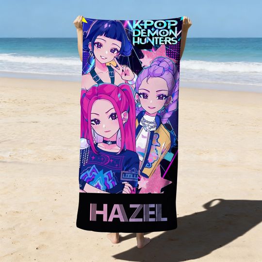 Personalized Beach Towel,Kpop Anime Girl Beach Towel,Huntrix Towel,Rumi Mira Zoey Towel For Kids,Kpop Demon Hunters,Anime Girl Summer Gifts