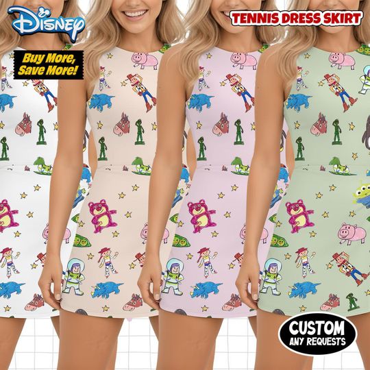 Toy Story Tennis Dress Skirt, Woody Buzz Jessie Disney Athletic Wear, Pixar Fan Running Outfit, Disney World Vacation Dress