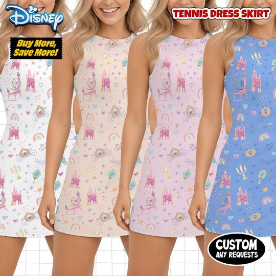 Disney Princess Tennis Dress Skirt, Disney Castle Athletic Wear, Floral Princess Dress with Shorts, Disney World Vacation Outfit