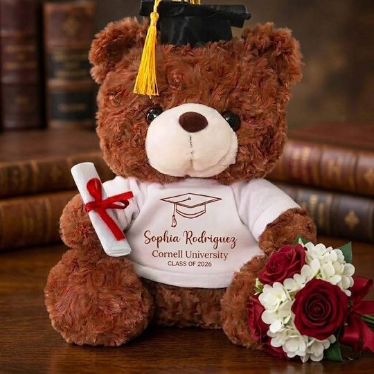 Custom Photo Graduation Teddy Bear, Personalized Grad Plush Gift, Class of 2026 Bear with Name, School Year Keepsake