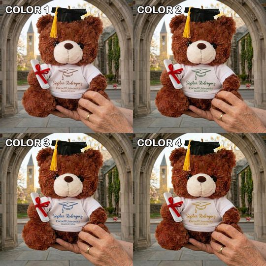 Custom Photo Graduation Teddy Bear, Personalized Grad Plush Gift, Class of 2026 Bear with Name, School Year Keepsake