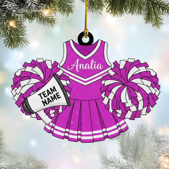 Personalized Cheerleader Uniform Ornament, Custom Team Name Christmas Gift, Cheer Xmas Tree Decor, Holiday Keepsake