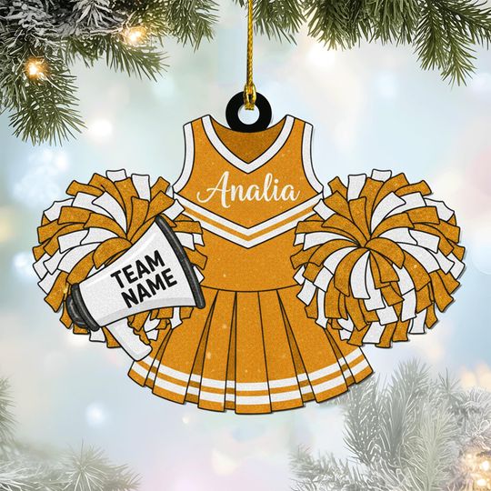 Personalized Cheerleader Uniform Ornament, Custom Team Name Christmas Gift, Cheer Xmas Tree Decor, Holiday Keepsake