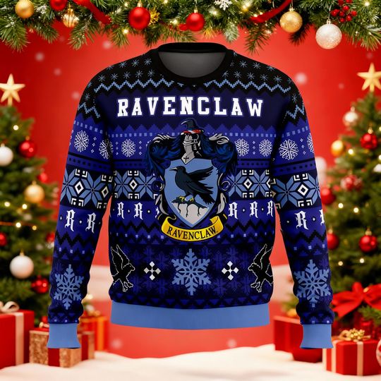 Blue Magic School Ugly Christmas Sweater, Funny Wizard Holiday Jumper