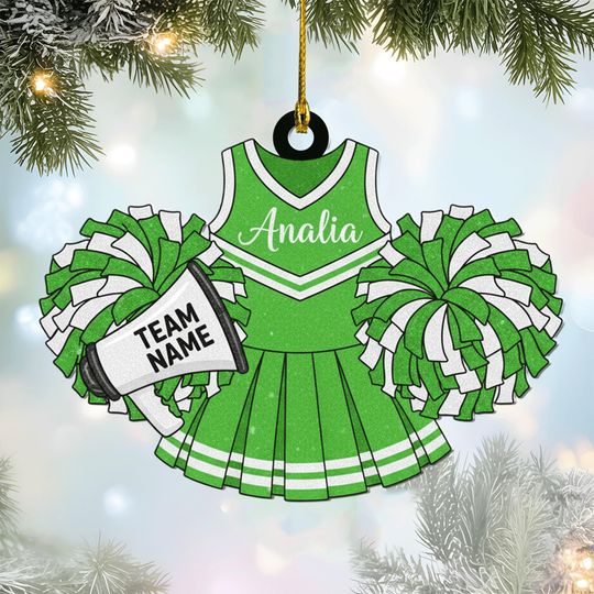Personalized Cheerleader Uniform Ornament, Custom Team Name Christmas Gift, Cheer Xmas Tree Decor, Holiday Keepsake