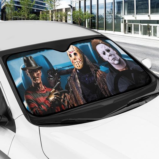 Slasher Squad Car Sun Shade  Freddy, Jason & Michael Carpool from Hell