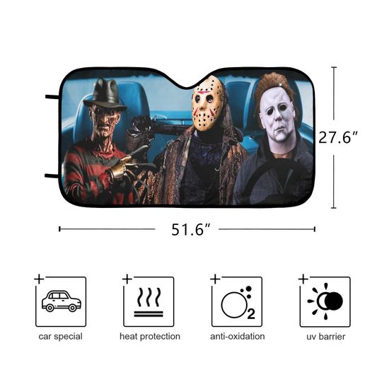 Slasher Squad Car Sun Shade  Freddy, Jason & Michael Carpool from Hell