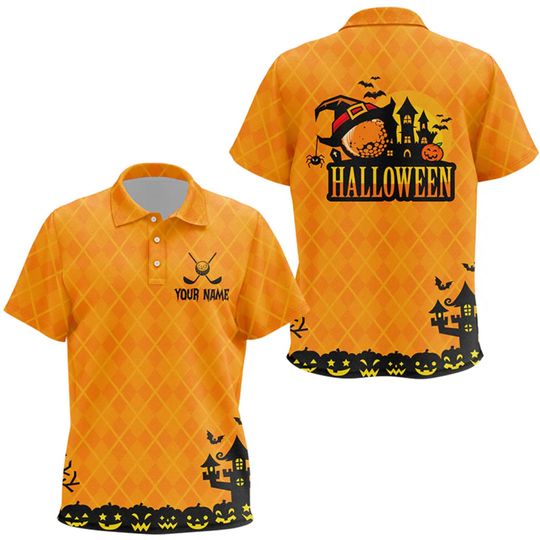 Halloween Golf Polo: Custom Pumpkin, Witch Hat Design