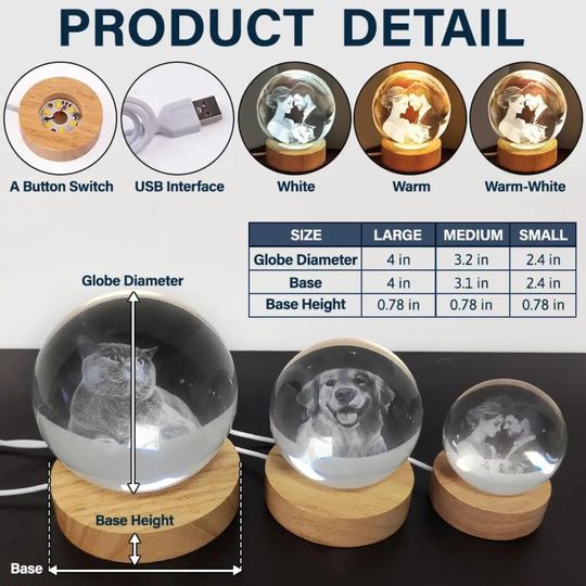 Personalized Crystal Globe Lamp: Engraved Calendar Wedding Keepsake