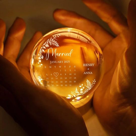 Personalized Crystal Globe Lamp: Engraved Calendar Wedding Keepsake