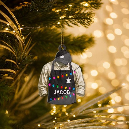 PERSONALIZABLE Barista Ornament, Acrylic Christmas Tree Decoration, CUSTOMIZABLE Coffee Shop Gift, Caf Worker Holiday Keepsake for Him Her