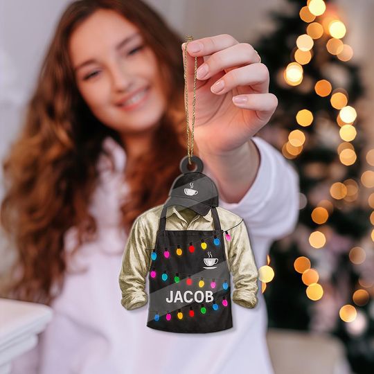 PERSONALIZABLE Barista Ornament, Acrylic Christmas Tree Decoration, CUSTOMIZABLE Coffee Shop Gift, Caf Worker Holiday Keepsake for Him Her