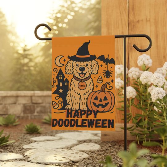 Personalized Halloween Goldendoodle Garden Flag , Fall Doodle Decor