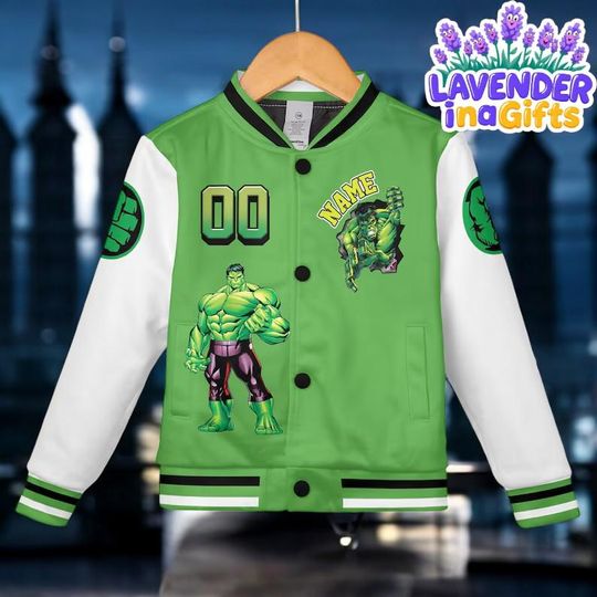 Custom Hulk Marvel Super Hero Baseball Jacket, Kids & Youth Varsity Jacket