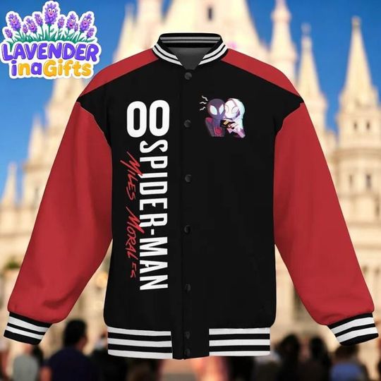 Custom Spiderman Miles Morales Couple Varsity Jacket, Personalized Disney Jacket