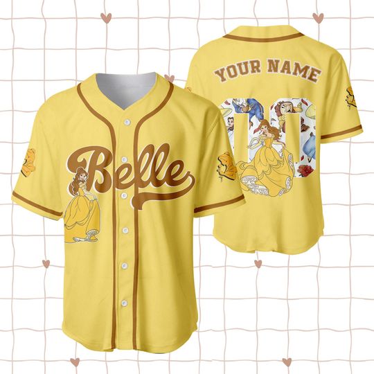 Disney Beauty And The Beast Baseball Jersey, Mrs Potts & Chip Baseball Jersey, Walt Disney World Belle Jersey, Disneyland Baseball Team Gift