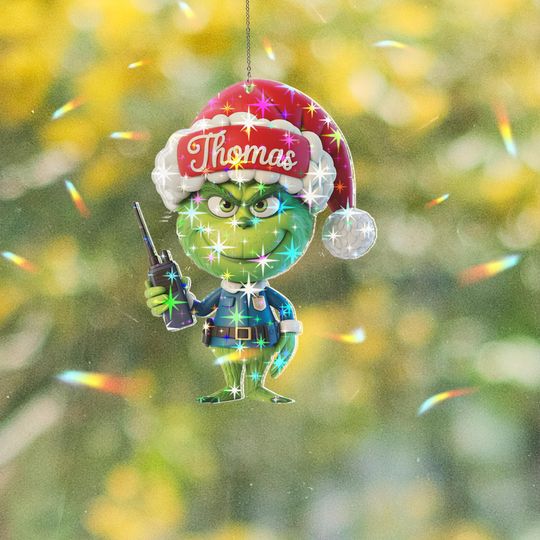 Holographic Custom Name funny character Security Guard Ornament, Funny funny character Xmas Ornament, Personalized Security Christmas Gift, Holiday Decor