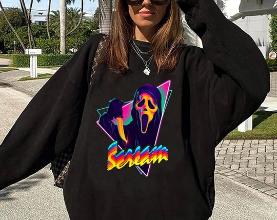 Ghostface Scream Neon Sweatshirt, Halloween Ghost Sweatshirt, Horror Movie Sweatshirt