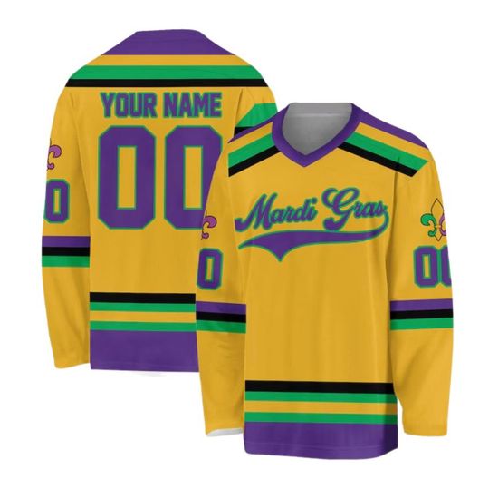 Personalized Mardi Gras Hockey Jersey, Custom Name Mardi Gras Hockey Jersey, Hockey Jersey Uniform For Hockey Fans, Mardi Gras Outfit