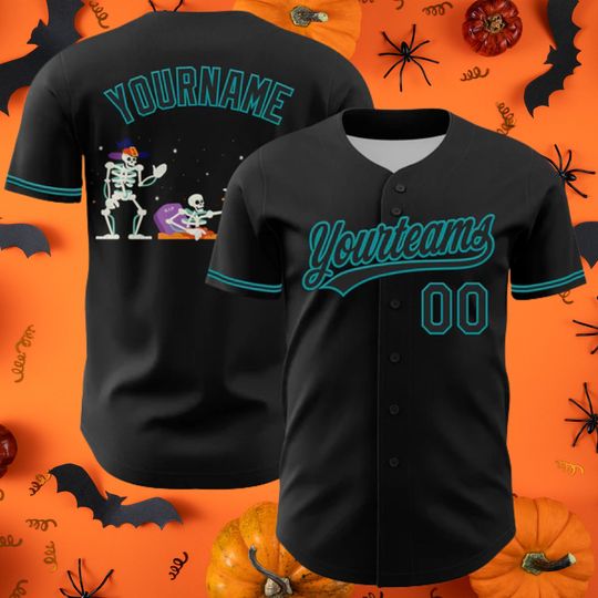 Custom Black Teal 3D Halloween Baseball Jersey