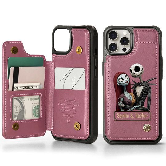Personalized Jack and Sally PU Leather Wallet Phone Case - Halloween Gift