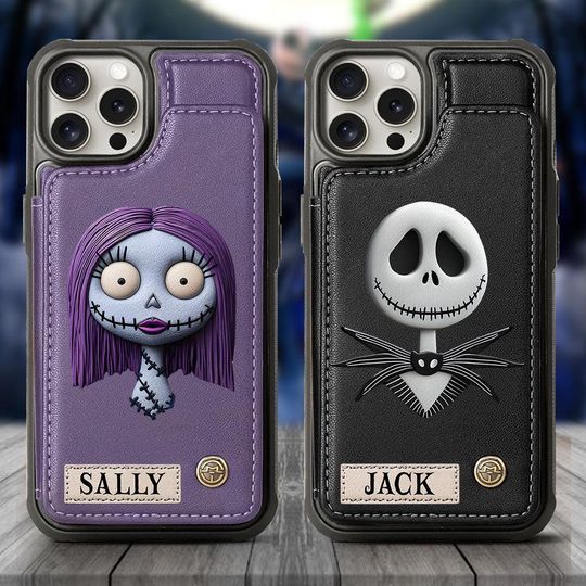Jack and Sally Wallet Phone Case, Gothic Nightmare Before Christmas, PU Leather