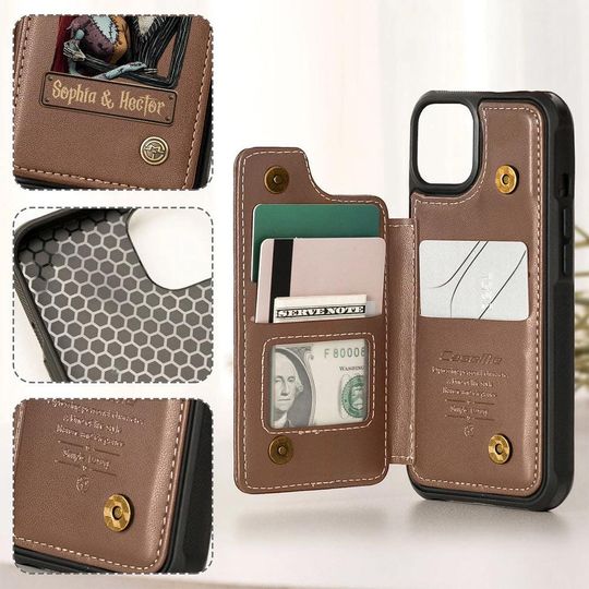 Personalized Jack and Sally PU Leather Wallet Phone Case - Halloween Gift