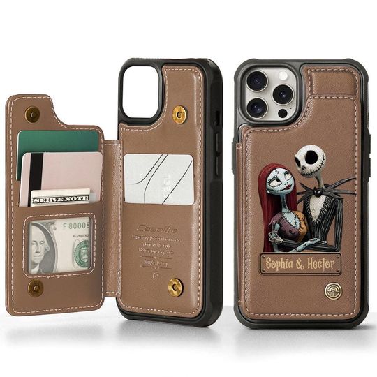Personalized Jack and Sally PU Leather Wallet Phone Case - Halloween Gift