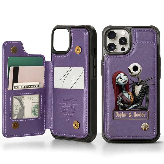 Personalized Jack and Sally PU Leather Wallet Phone Case - Halloween Gift