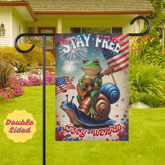 Funny Frog 4th of July Garden Flag for Patriotic Yard Decor