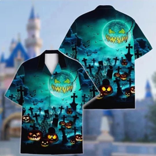 Halloween Pumpkin Graveyard Hawaiian Shirt