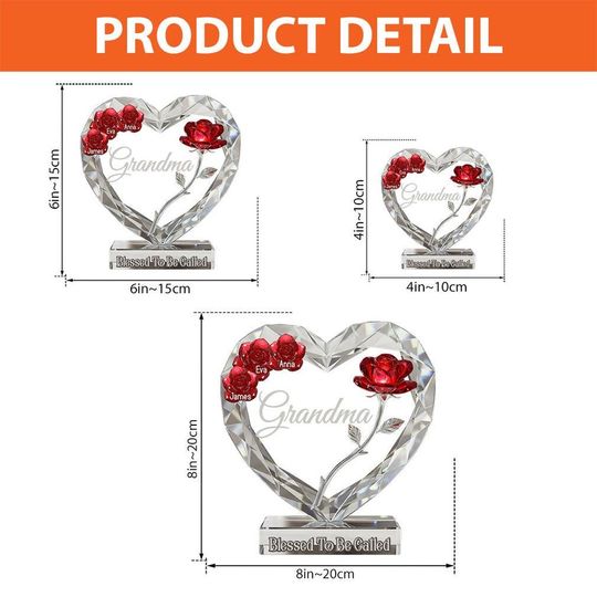Personalized Acrylic Heart Plaque for Grandma | Custom Rose Keepsake