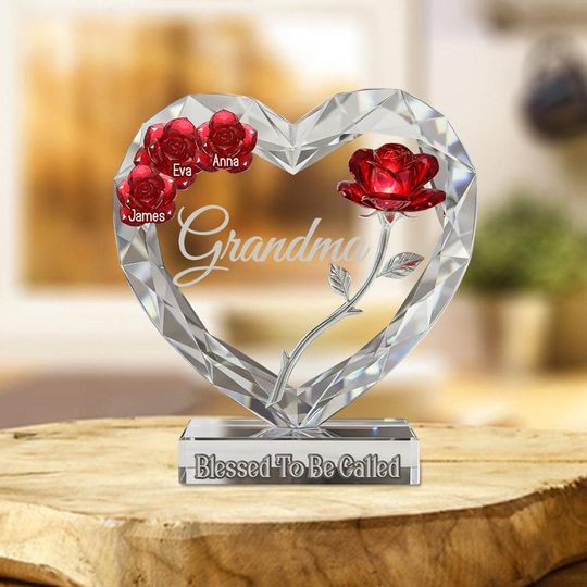 Personalized Acrylic Heart Plaque for Grandma | Custom Rose Keepsake
