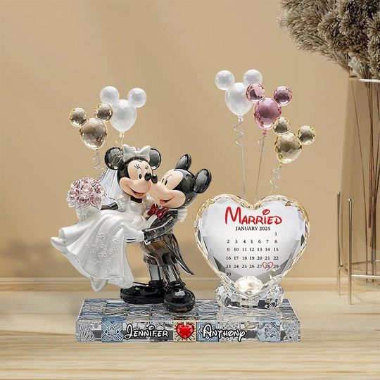 Personalized Mouse Couple Wedding Plaque, Custom Acrylic Keepsake, Anniversary Love Gift