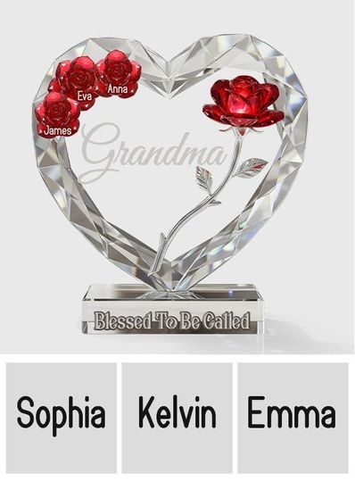 Personalized Acrylic Heart Plaque for Grandma | Custom Rose Keepsake