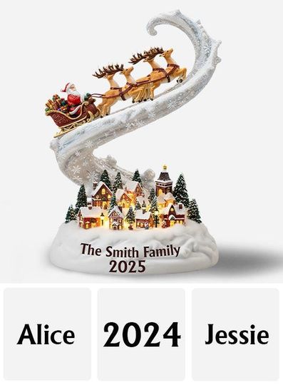 Personalized Santa Sleigh Plaque, Light Up Christmas Decoration, Custom Family Name