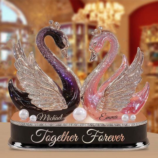 Personalized Swan Couple Acrylic Plaque, Custom Name Romantic Anniversary Decor