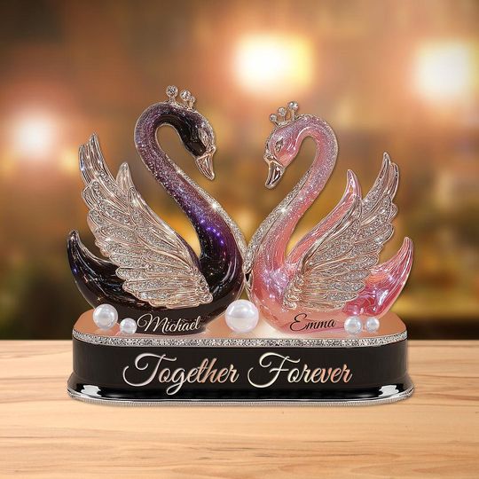 Personalized Swan Couple Acrylic Plaque, Custom Name Romantic Anniversary Decor
