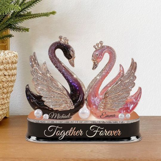 Personalized Swan Couple Acrylic Plaque, Custom Name Romantic Anniversary Decor