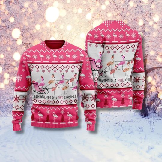 Pink Flamingo Ugly Christmas Sweater, Festive Holiday Knit